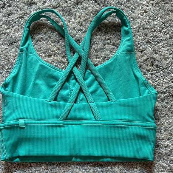 Lululemon Athletica Vibrant Green Ribbed Energy Longline Sports Bra - Picture 2 of 5
